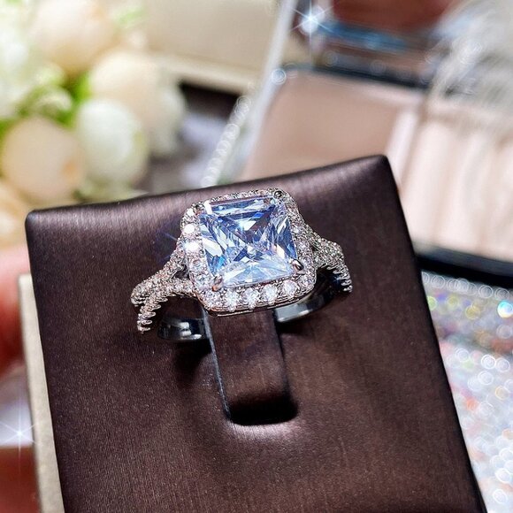 🌸925 Silver Plated High Quality Proposal Noble CZ Wedding Ring, MARR9427 - Picture 7 of 7